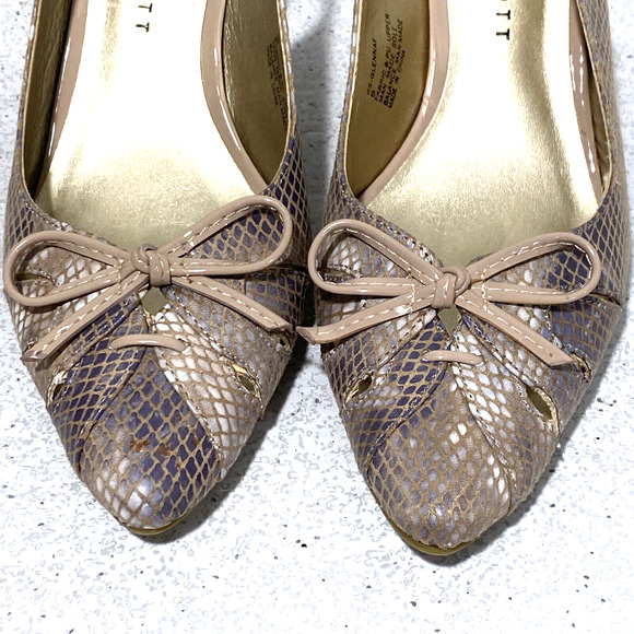 Karen Scott Glennaf slingback pumps US 8M faux snakeskin tan uppers dressy shoe - Picture 2 of 11